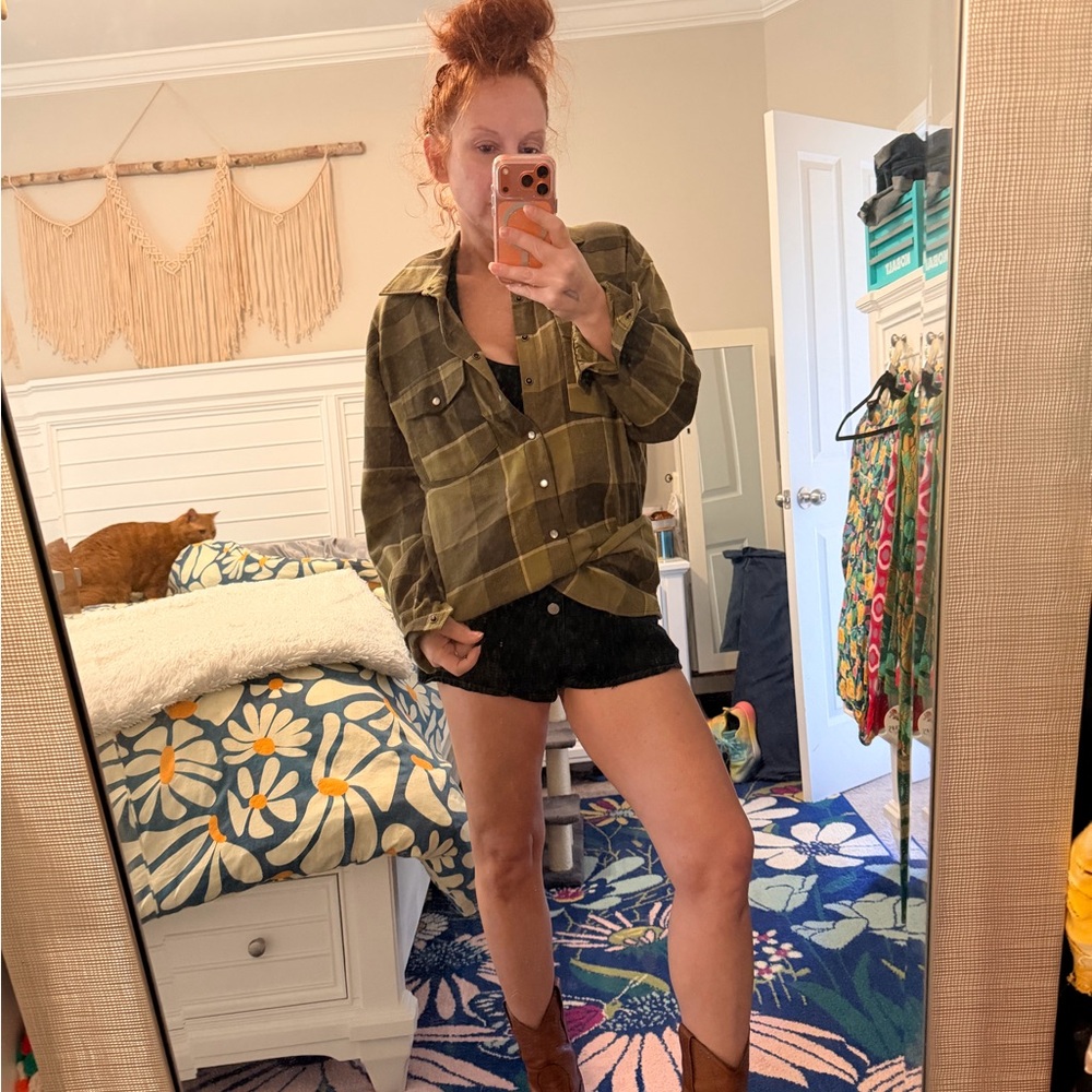 Spell Khaki Plaid Flannel Shirt Dress - Picture 8 of 8